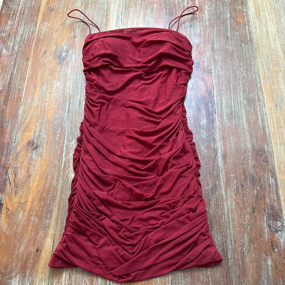Princess Polly Deep Red Ruched Mini Dress US Size 8